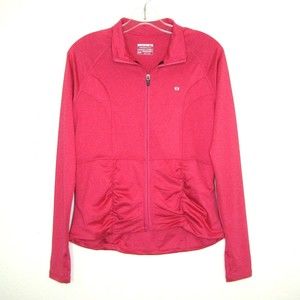 LAYER8 Performance Qwick-Dry Womens Pink Ruched Thumbhole Zip Up Jacket Size M